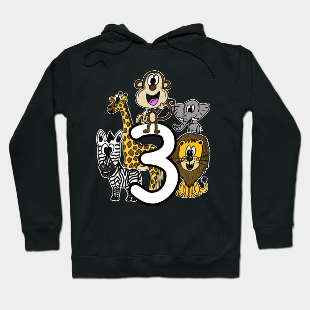 Safari Zoo Animals 3 Year Old 3rd Birthday Hoodie by doodlerob